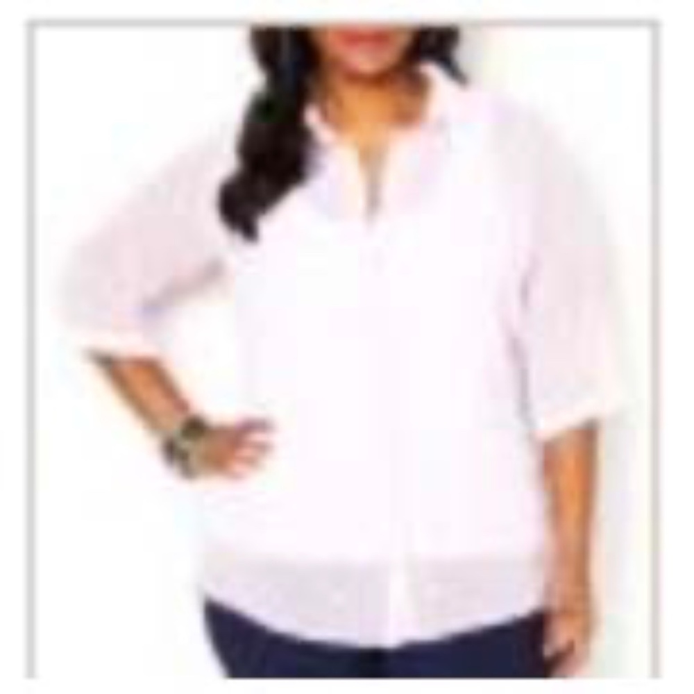 TEXTURED BUTTON DOWN TUNIC, SOFT LILAC, SIZE 5X, 3/4 SLEEVES WITH TABS, ADDITION